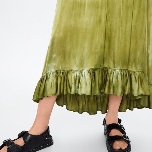 NWT ZARA RUFFLED TIE DYE GREEN SKIRT - Picture 5 of 8